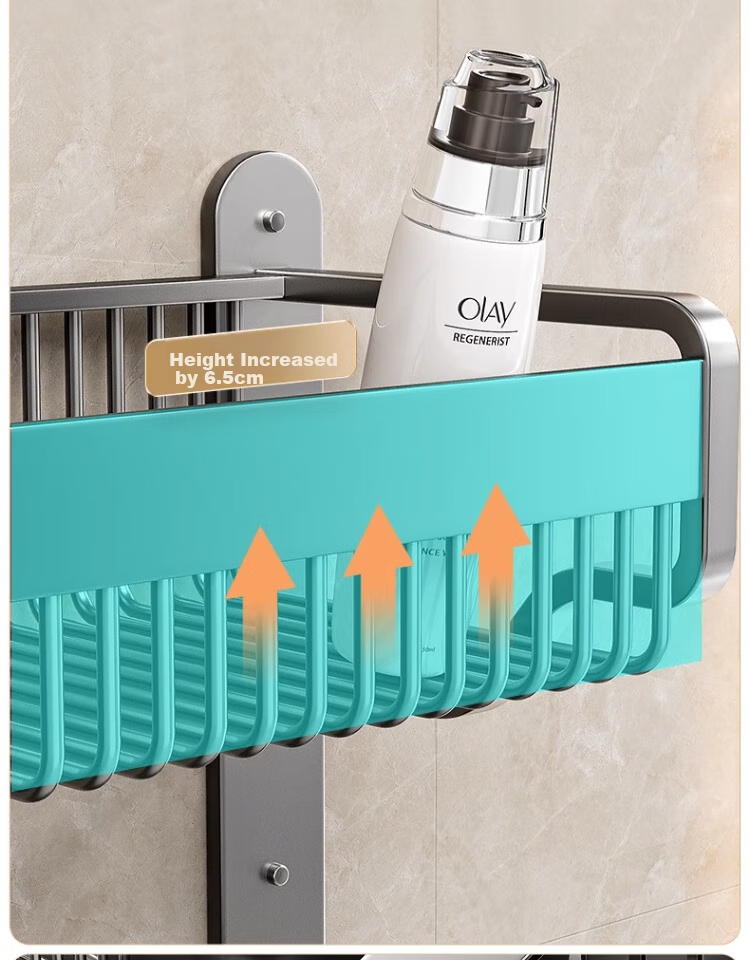Jiabangshou Bathroom Storage Rack, No Drilling Required, Towel Rack, Bathroom Accessories Organizer, Space Aluminum Wall-Mounted Towel Rack - 2 Layers 8