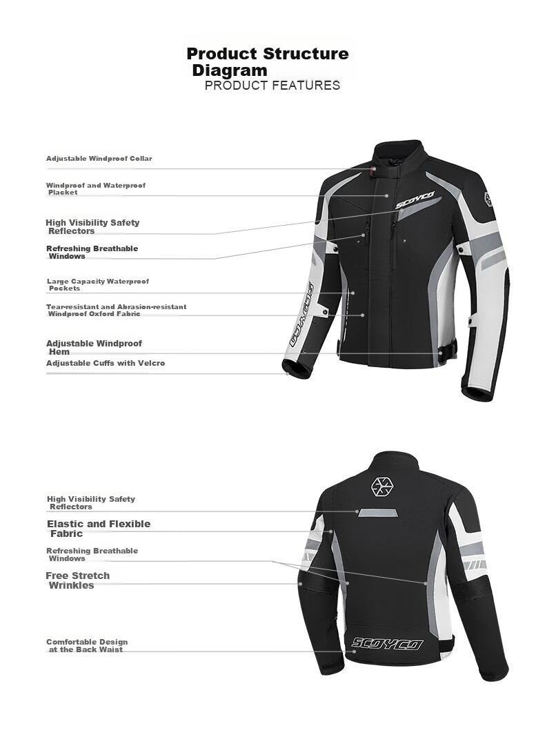 SCOYCO Motorcycle Riding Suit, Racing-Style Protective Gear, Anti-Fall, Windproof, Wear-Resistant, Specialized Equipment for Men, All Seasons 14