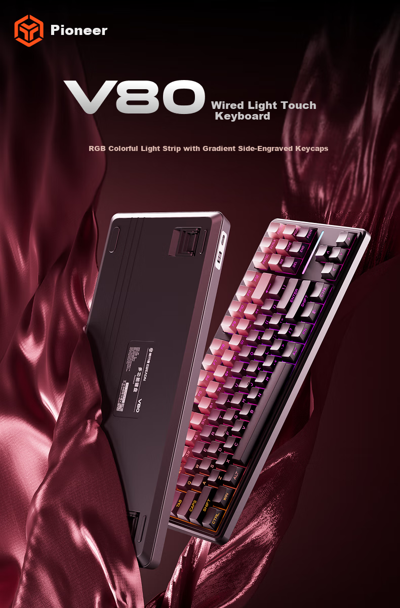 EWEADN V80 Wired Silent Keyboard with Real Mechanical Feel, High Aesthetic Value, Gradient Side Engraving, Portable 87-Key Layout for Women's Office, Laptop Gaming, E-Sports RGB Backlit Peripherals 1