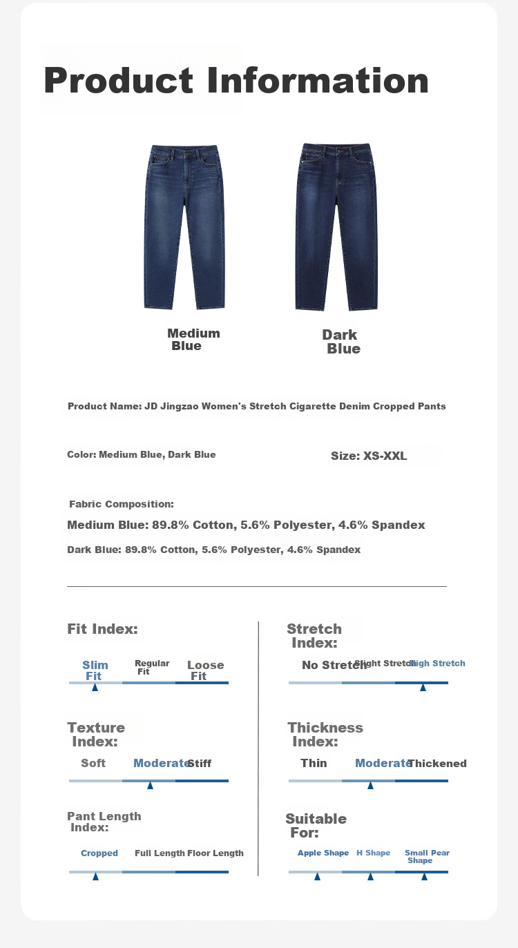 JD Original Jeans for Women, 2026 Spring New Style, Lycra Elastic Draping Slim-Fit Casual Pants, Medium Blue XS 11