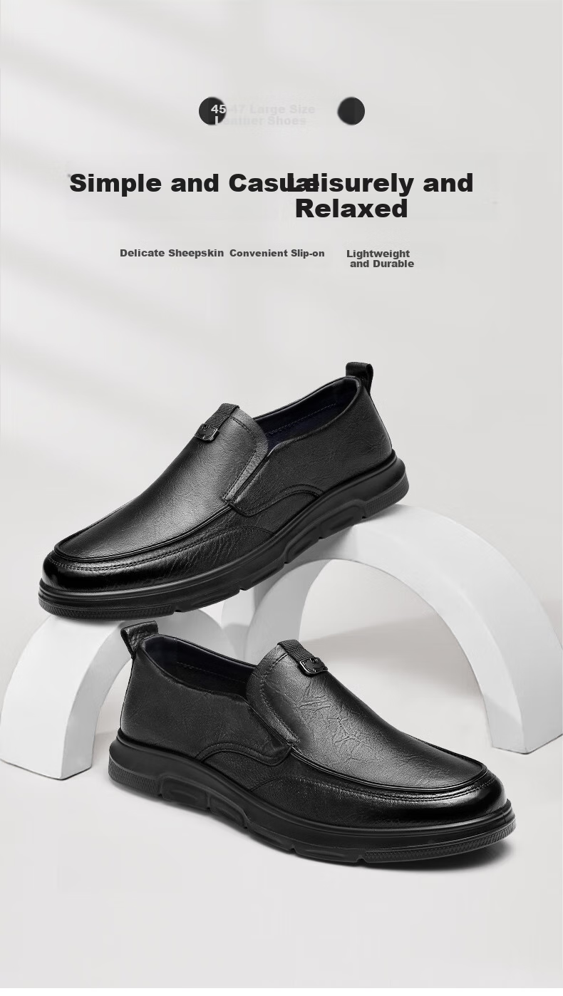 Qiangren Extra Large Size Business Casual Leather Shoes, Soft Sheepskin Breathable Loafers, JDA87548, Black, Size 47 1
