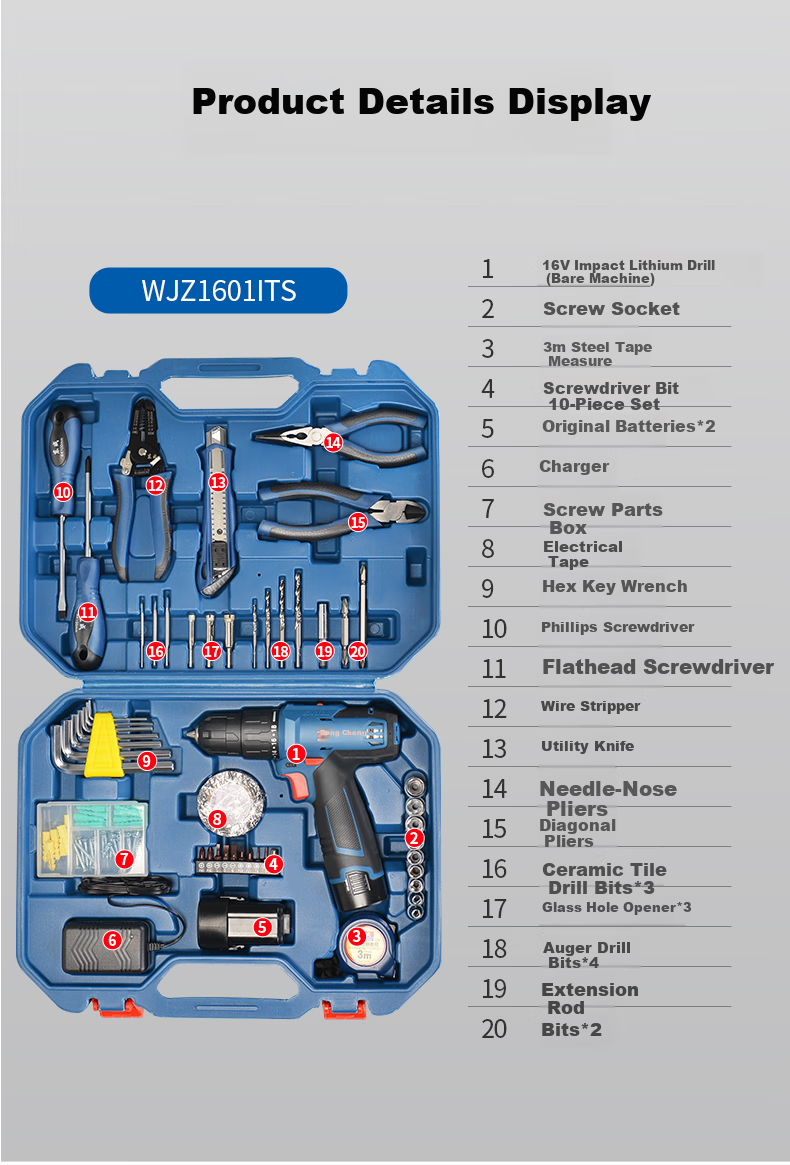 Dongcheng 16V Impact Lithium Drill WJZ1601iS, Electric Drill, Power Screwdriver, Driver Machine 10