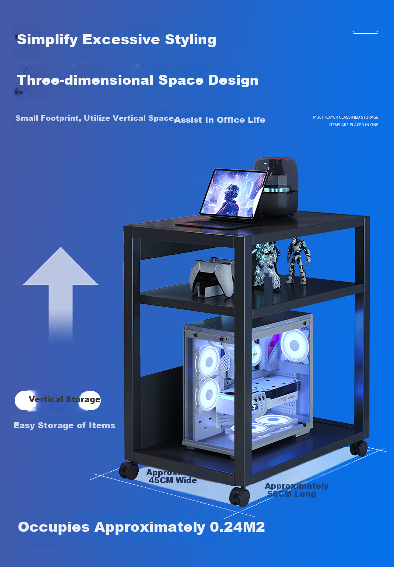 Shanshanmuyi Computer Printer Stand, Multi-Tier Floor Storage Rack, Movable Office Organizer Shelf 6