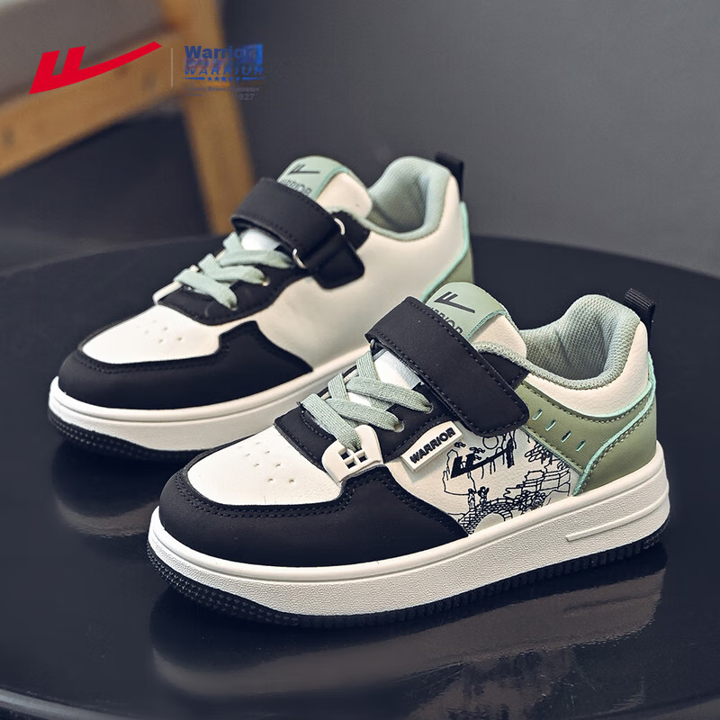 Warrior Boys' White Sneakers Spring Autumn Children's Casual Soft Sole Shoes WZ-1481 Beige/Black/Green Size 35