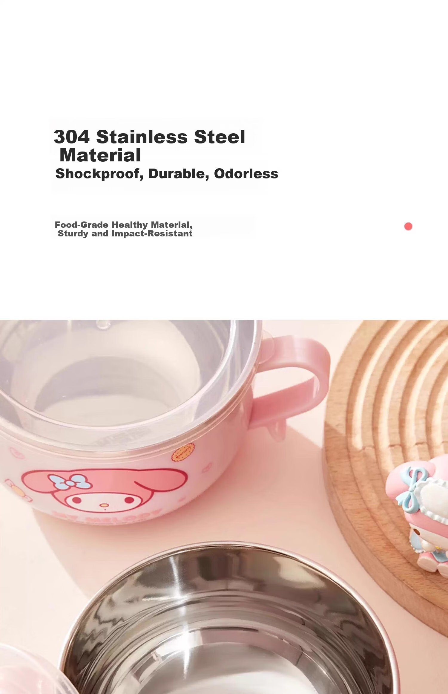 MANCHAOJIA Meleti 1400ml Stainless Steel Bowl with Lid, Heat-Resistant Handle Soup Bowl for Students, Tableware Set with Chopsticks And Spoon Included 6