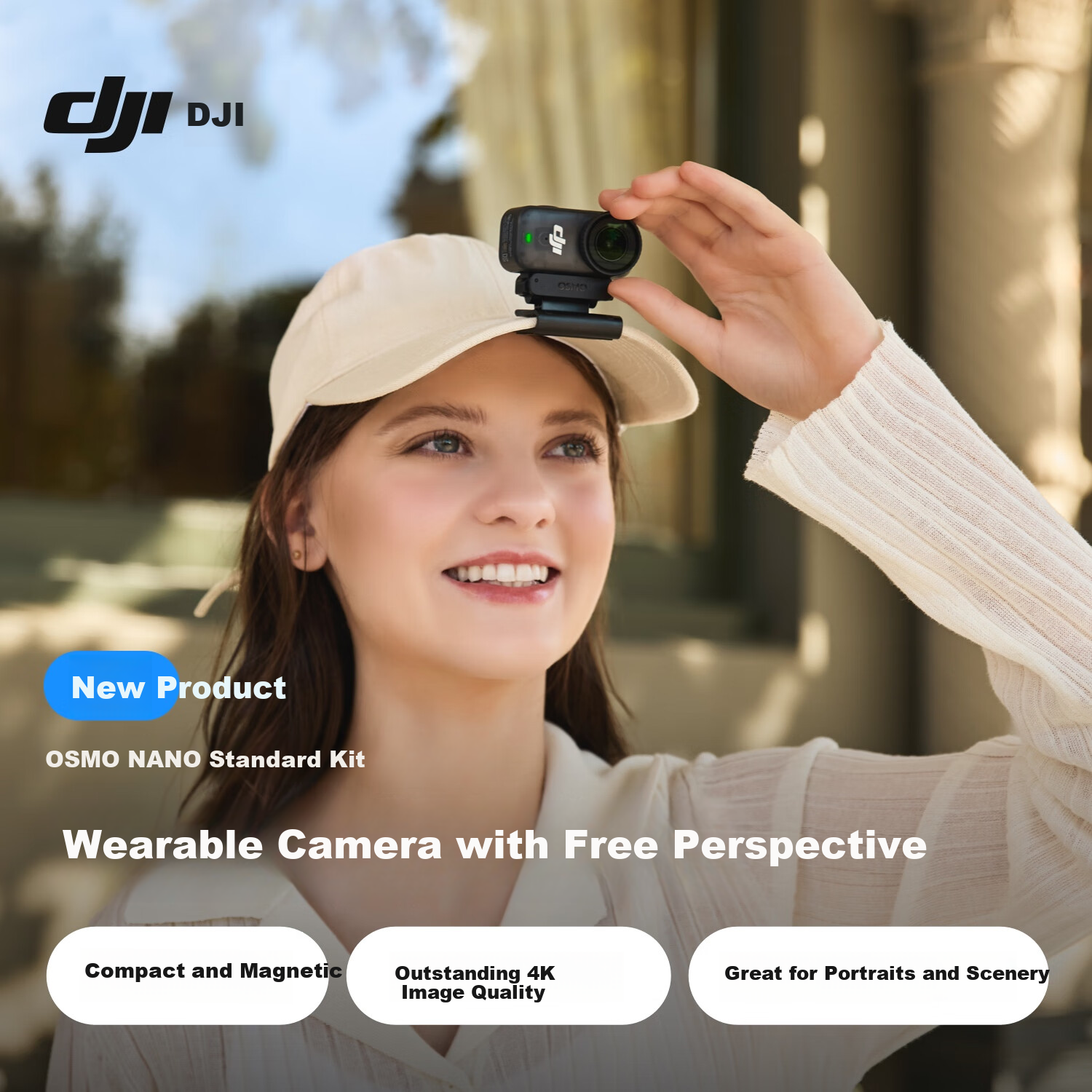 DJI Osmo Nano Standard Kit (64GB), Action Camera with Free-Angle Wearable Design, Vlog, Cycling, Parent-Child Activities, Pet Sports Camera, 4K Thumb Camera