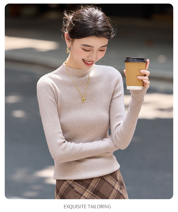Bailuyu Simple Half Turtleneck Ribbed Knit Sweater 25 Autumn Winter New Wool Soft Sweater Women Dark Gray M 2