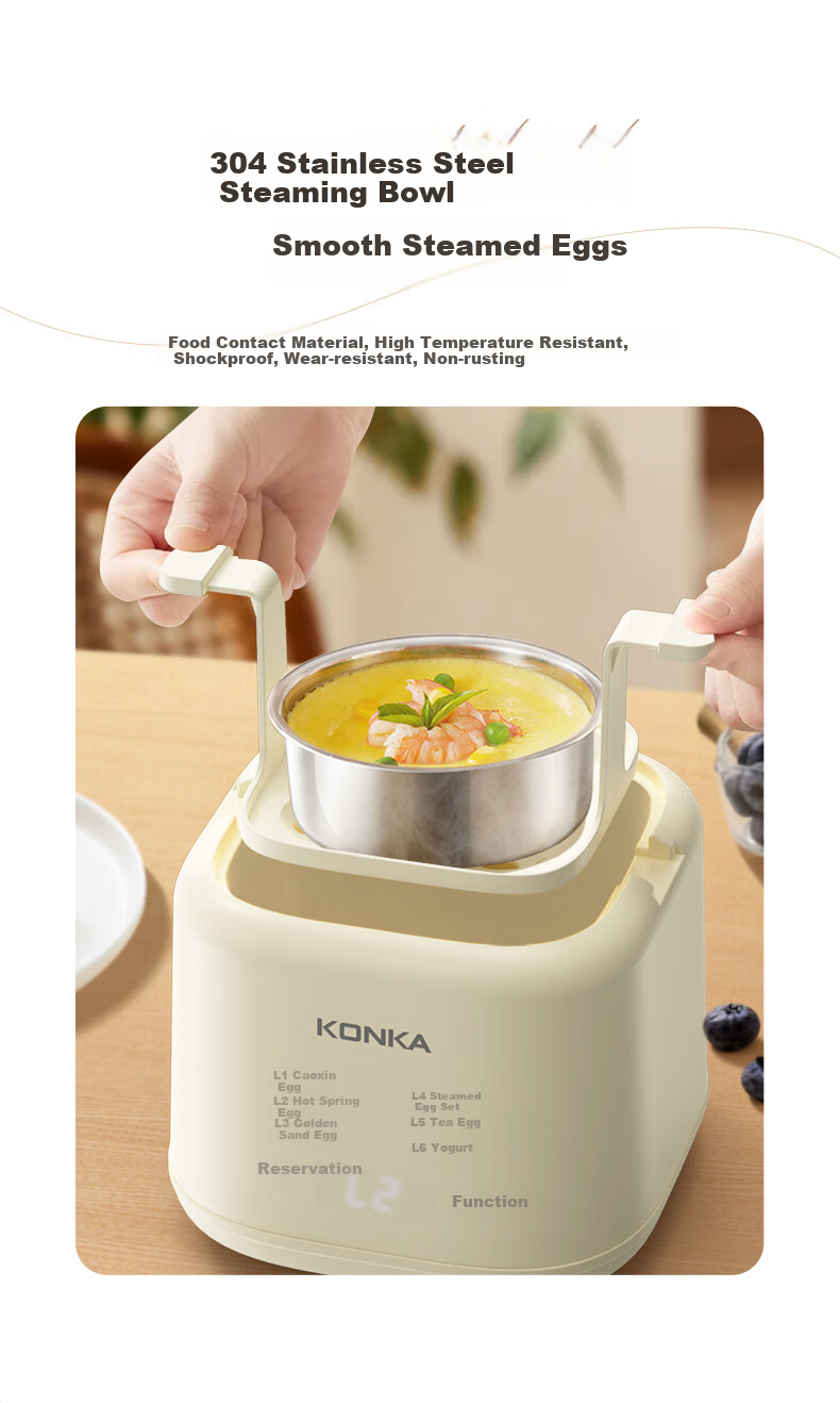 KONKA Egg Cooker, Compact Multifunctional Mini Electric Steamer, Single And Double Layer Breakfast Maker, All-In Egg Custard Machine for One Person, Home Steamer KZDQ-0303 4