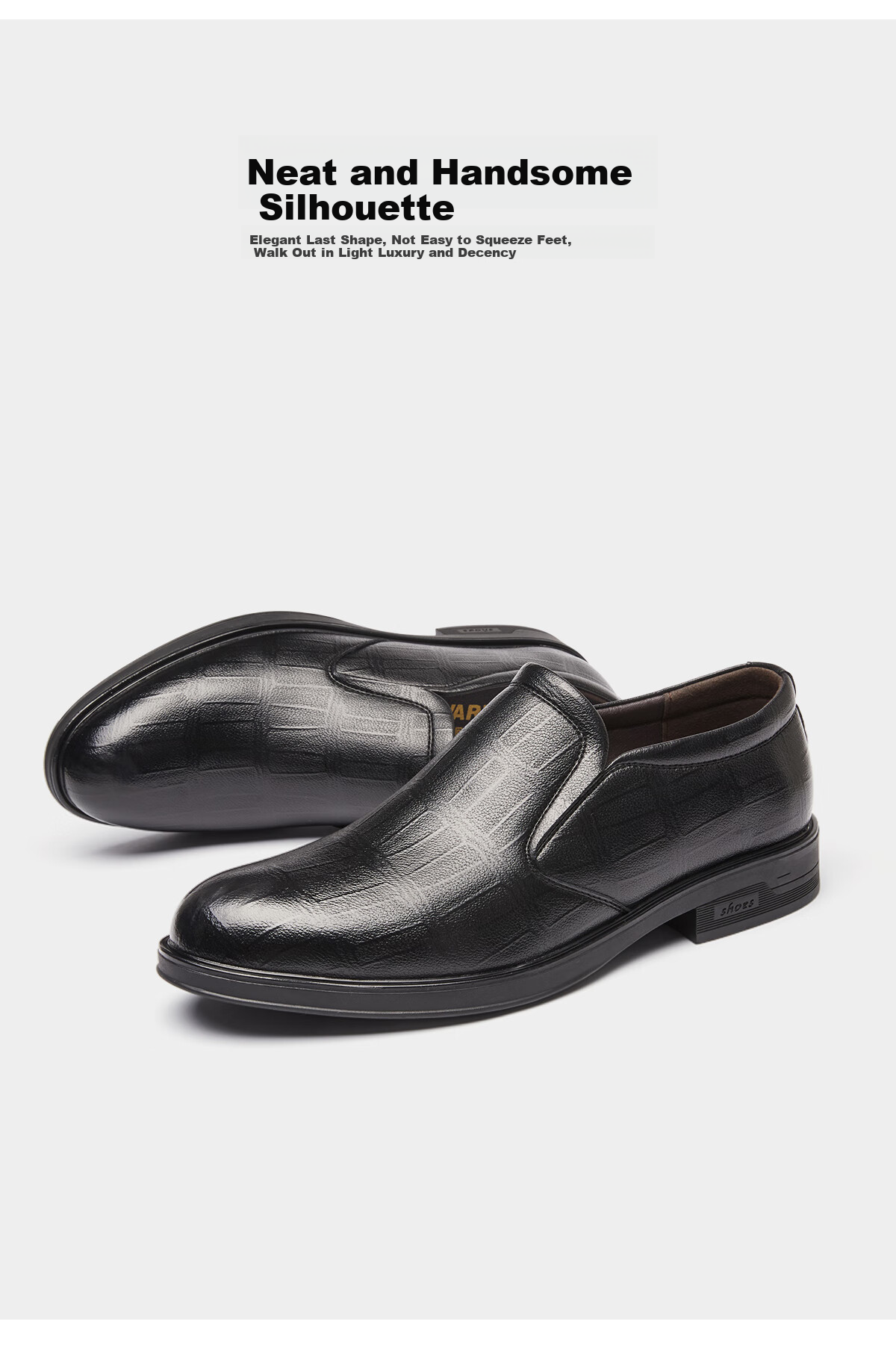 Huili Men's Shoes, Business Commute Leather Shoes, Versatile Casual Comfortable Slip-On Soft Surface Formal Shoes for Dads, Black, Size 44 4