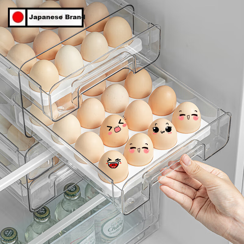 KATEI STORY Japanese Double-Layer Egg Storage Box, Refrigerator Drawer Organizer, Kitchen Storage Solution, Food-Safe Container for Freshness Preservatio