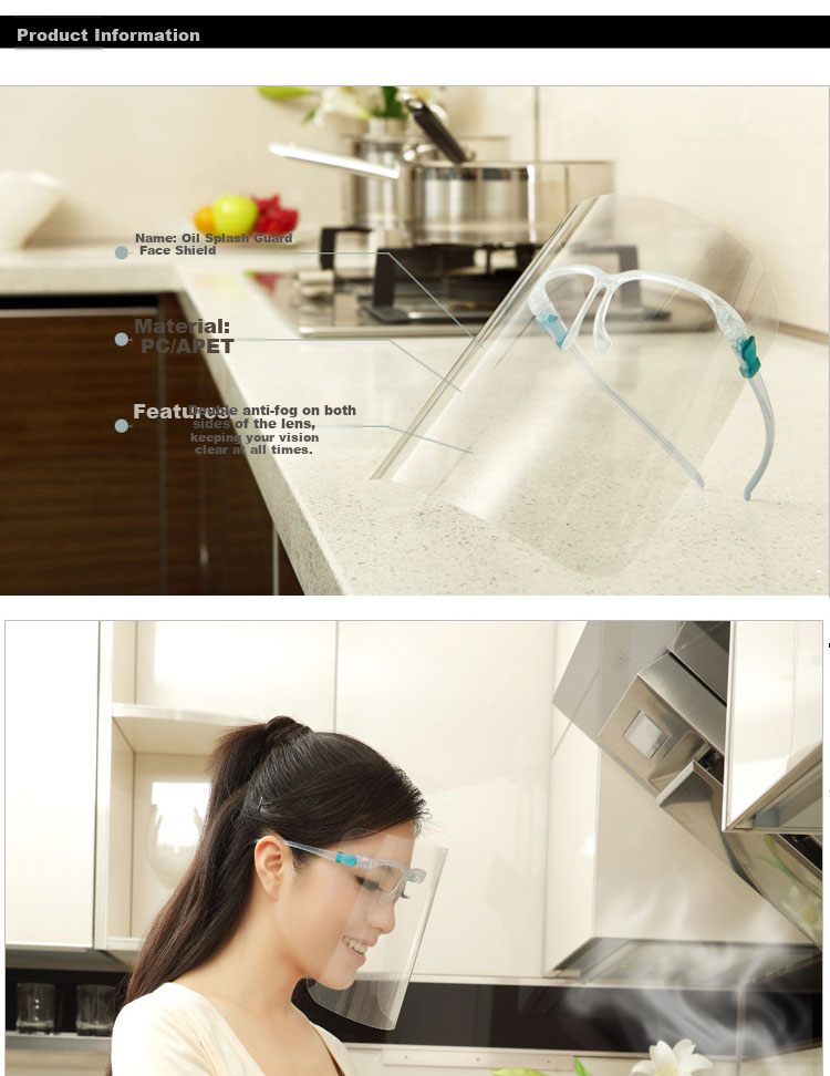 Zheye Transparent Protective Face Shield, Cooking Anti-Oil Smoke Mask, Double-Sided Anti-Fog, 1 Set + 4 Replacement Pieces 3