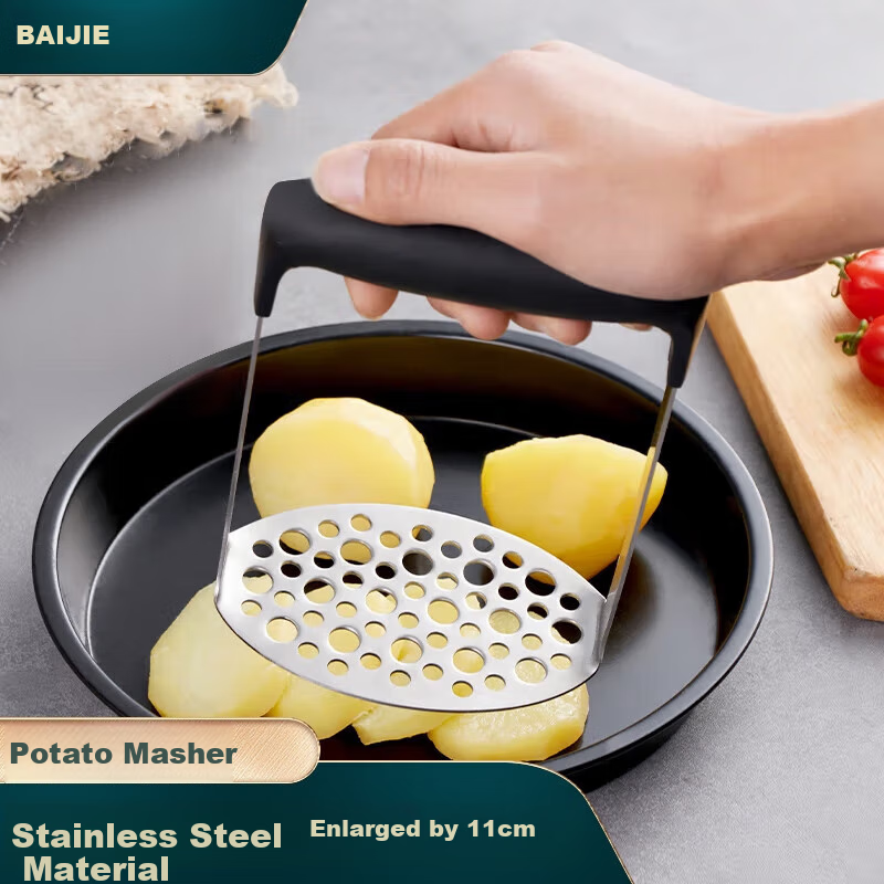 Baijie Stainless Steel Potato Masher, Manual Potato Press, Home Use Potato Masher, Potato Puree Crusher Tool, Baby Food Grinder