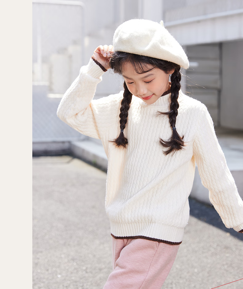 PEPCO Girls' Sweater Winter 2025 New Colorblock Warm Knit Top Kids Wool Base Layer 14