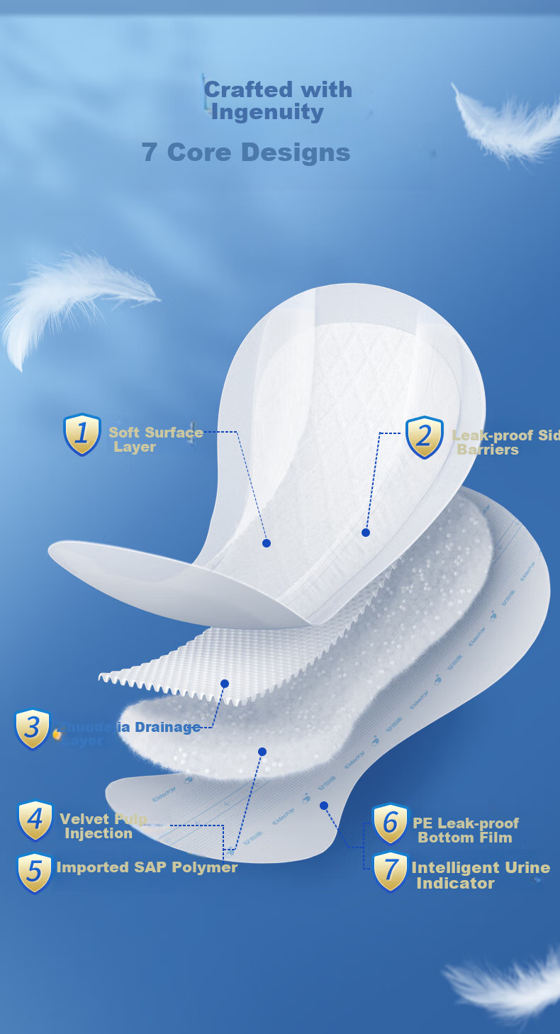 Elderjoy Fitted Leak-Proof Adult Diapers, M Size, 10 Pieces, 62*34cm, Incontinence Pads, Adult Diapers with Mesh Pants, Butterfly Pieces 1