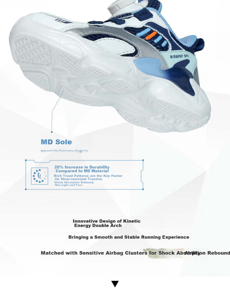 BIG WASP Children's Shoes, Kids' Footwear, Autumn New Style Breathable Running Shoes, Mesh Upper for Older Children, Rotating Button Shoes for Boys, Sports Shoes 2