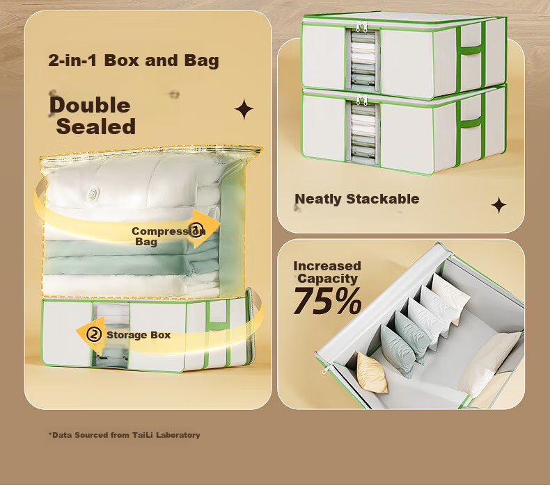 Taili Vacuum Storage Bags, Fabric Storage Boxes for Clothes And Quilts, Foldable Organizer Bags, 50L Medium Size 3