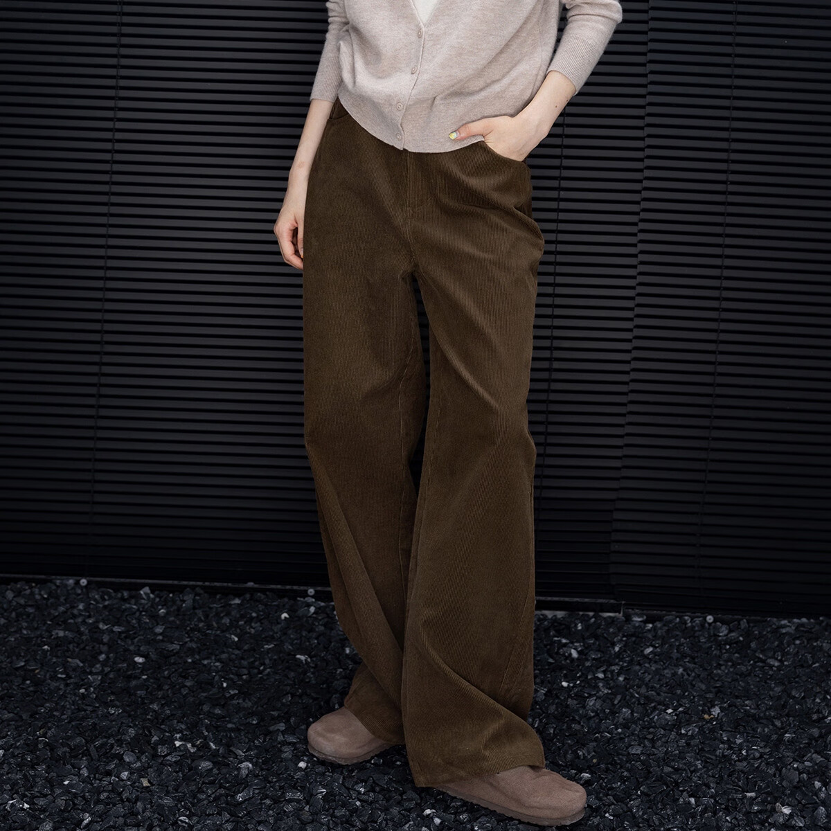 Demana Corduroy Style Autumn 100% Cotton Straight-Leg Casual Pants with Simple Buttons for Petite Women