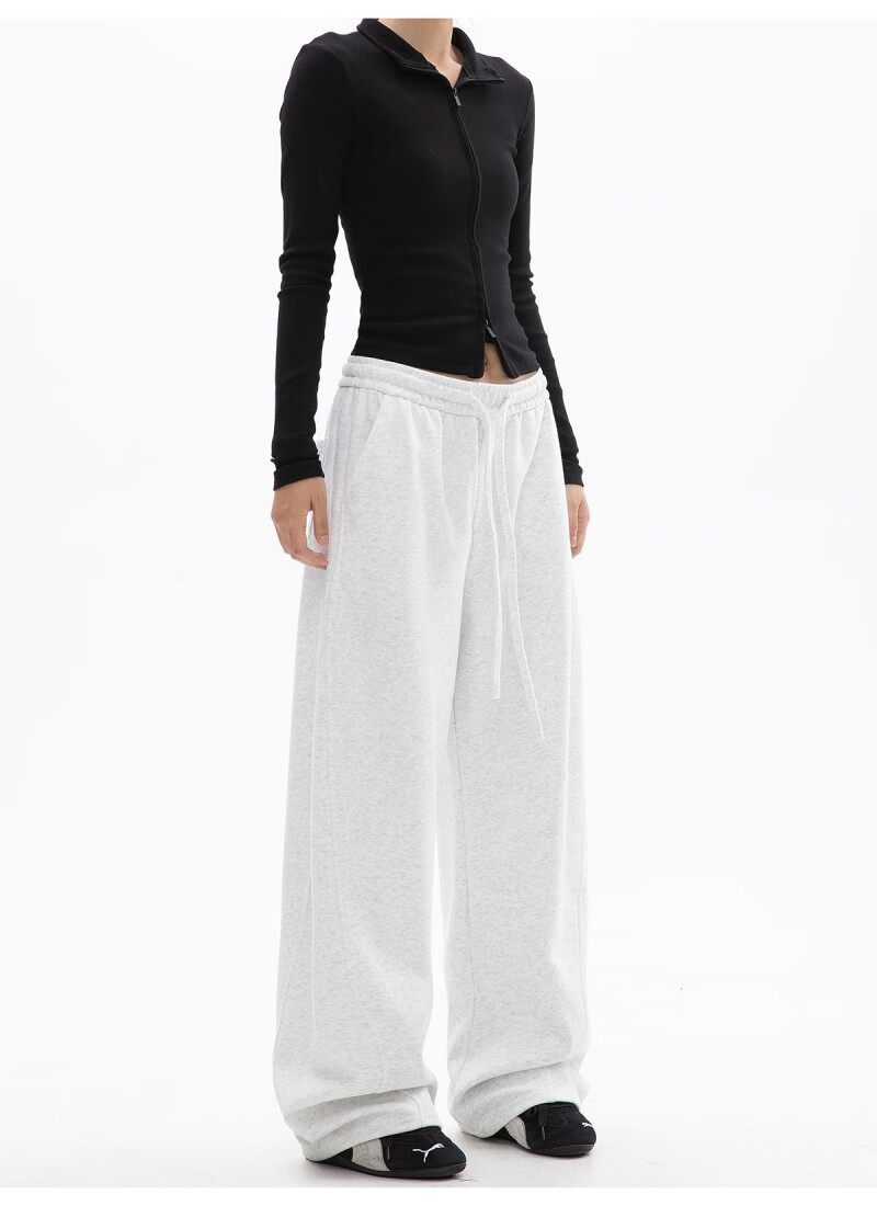 ICH MODE Women's American Style Casual Pants Spring Autumn New Sports Sweatpants Loose Straight-Leg Versatile Wide-Leg Pants Black L 15