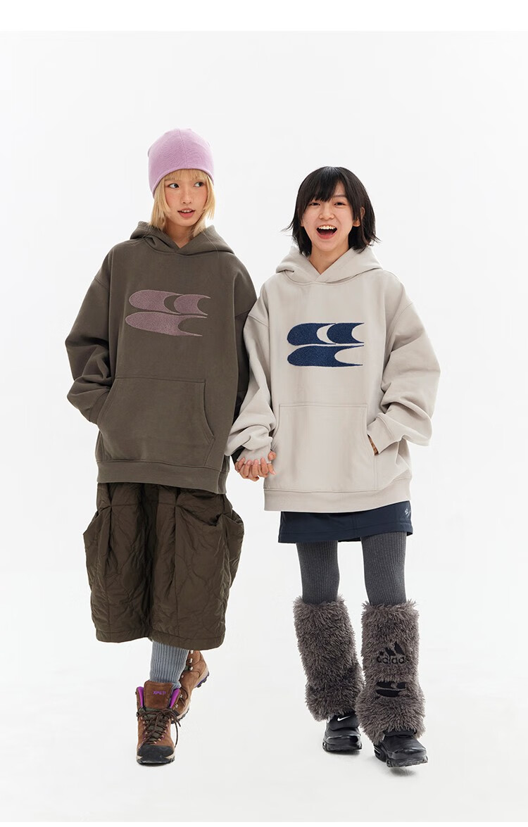 Crying Center Autumn Winter Logo Embroidered Classic Low Saturation Hooded Fleece Sweatshirt Gray Brown Pink S 13