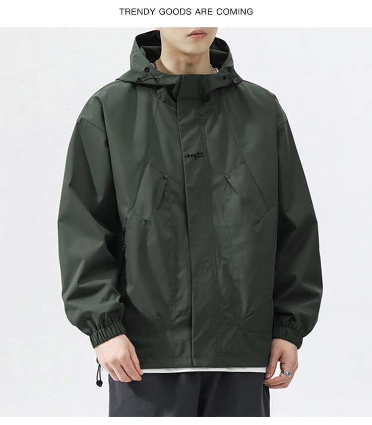 JEEP Men's Outdoor Jacket Spring Autumn Casual Loose Workwear Black 2XL 8
