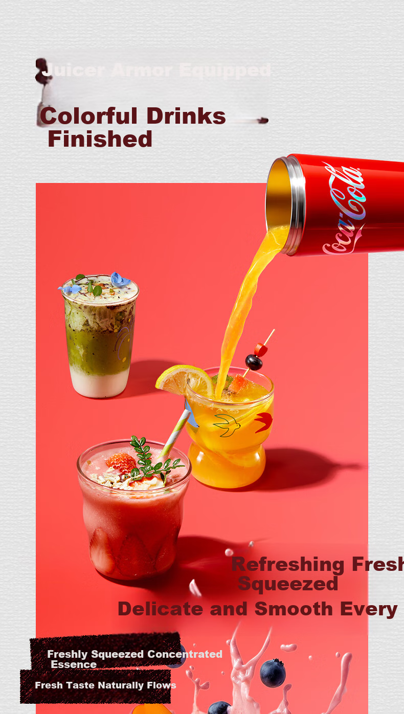 Coca-Cola Juicer Cup, Small Portable Blender with Ice Crusher, Dual-Lid Juicing Machine, USB Rechargeable Juicer AH-60GZ01JR Red 4
