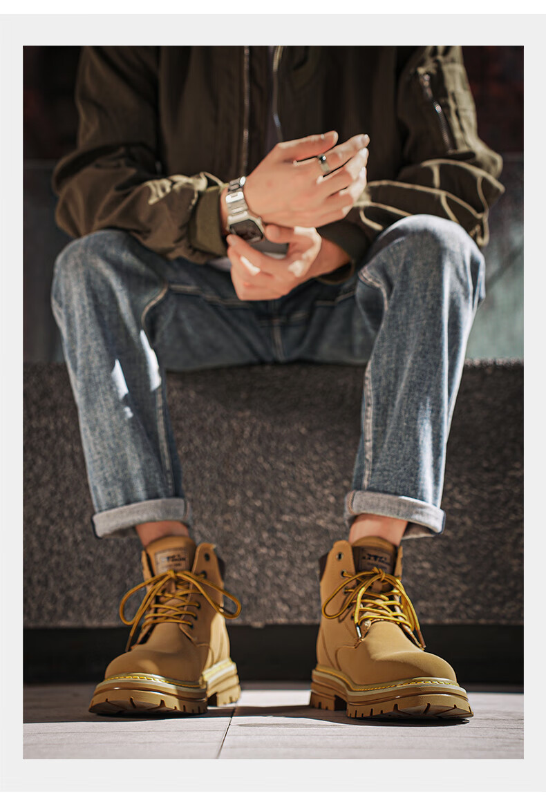 G.N.Shi Jia [Zhang Ruoyun Style] Men's Martin Boots Autumn Winter New Couple High-top Yellow Boots Outdoor Non-slip Work Shoes 11
