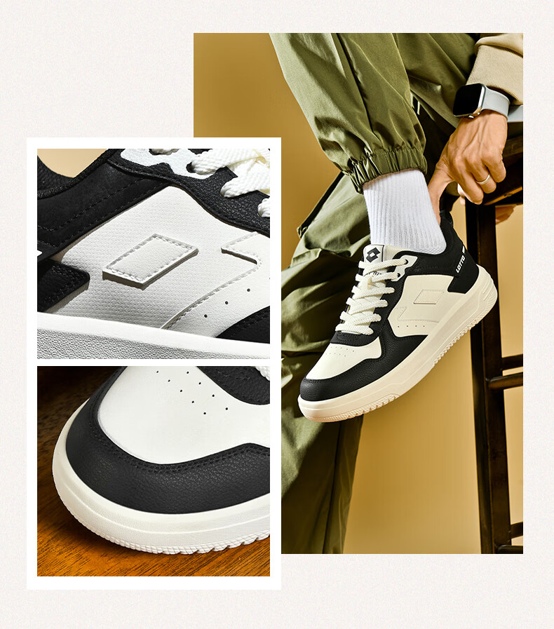LOTTO Men's Autumn Leather Sports Sneakers Casual Student Versatile Shoes Light Oatmeal 41 5
