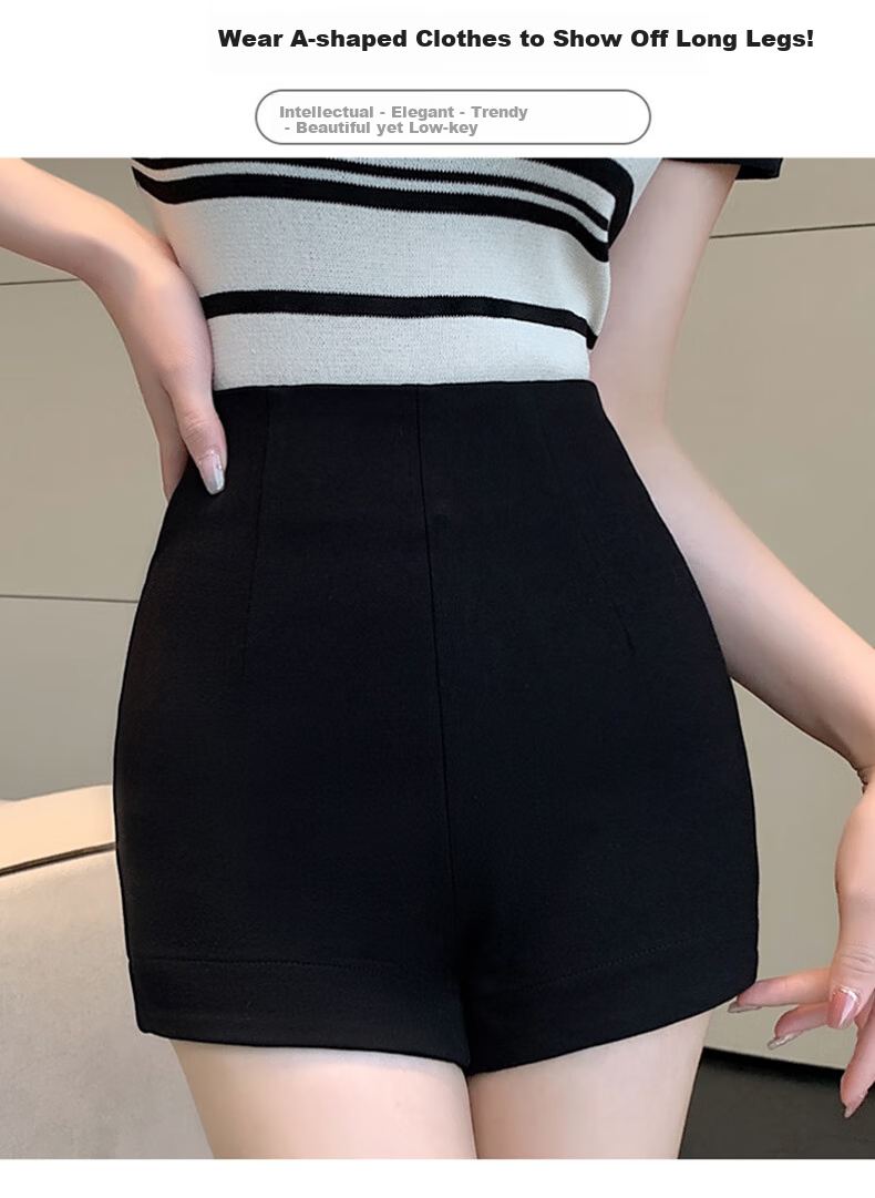 LangSha Women's Suit Shorts, 2025 Autumn Thin Style, Slim Fit Black Shorts, Korean Style Versatile High-Waist Elastic Leggings 5