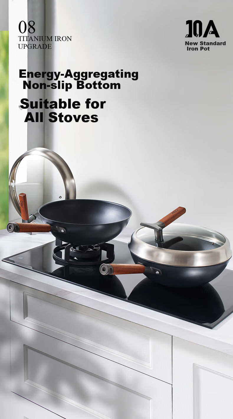 ASD Wok, Magic Titanium Iron, Zero Fluorine Coating, Non-Stick Frying Pan, Fluorine-Free Coating, Cooking Pan, 30cm, Compatible with Induction Cookers, T10A 18