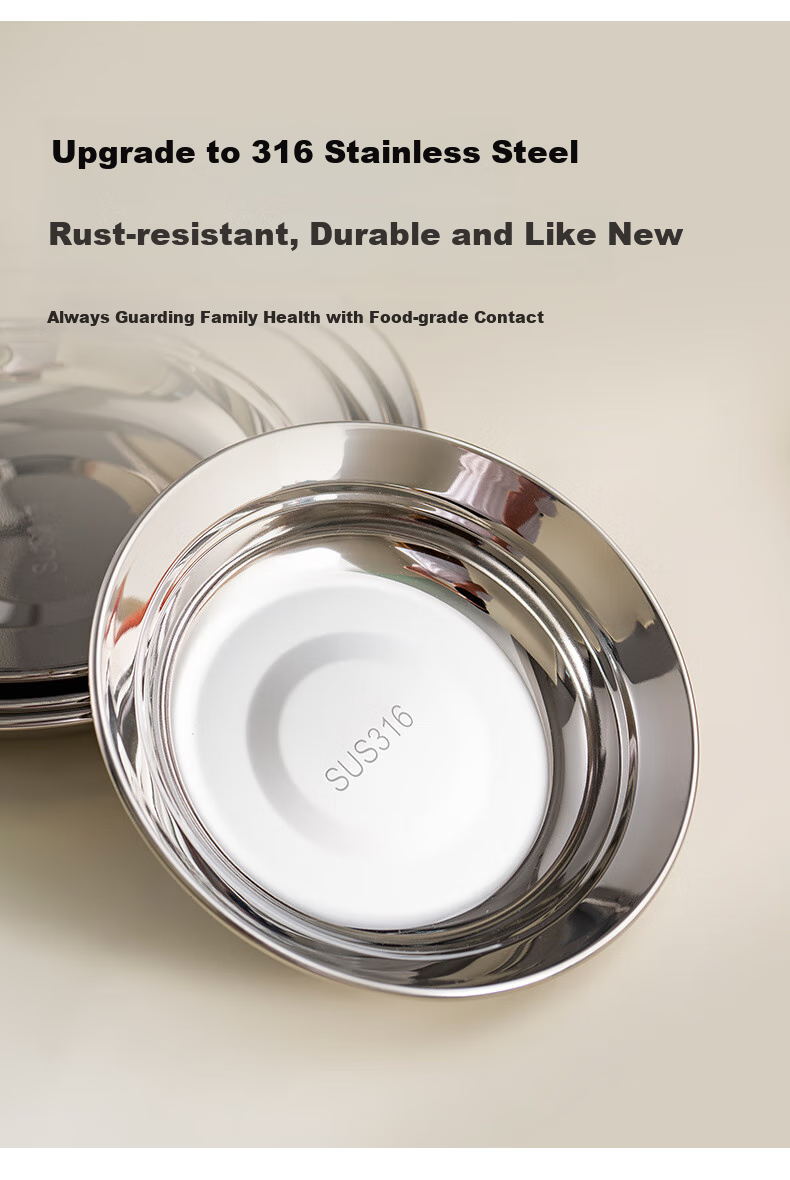 Onlycook 316 Stainless Steel Dinner Plate, Round Serving Dish for Home Use, Children's Baby Food Tableware, 16cm Bear Desig 4