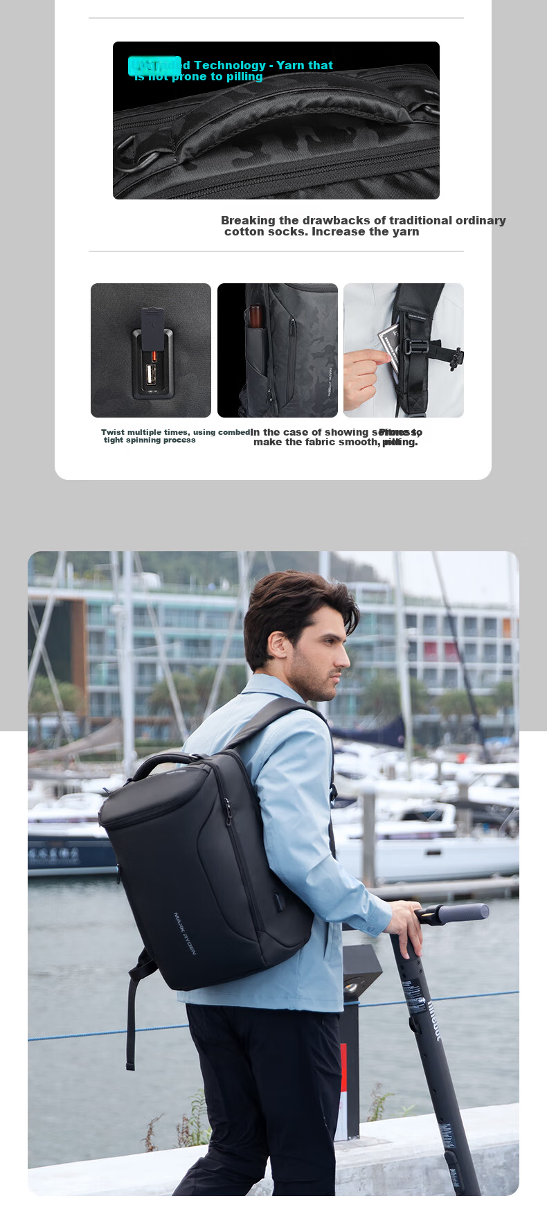 MARK RYDEN Backpack for Men, 17.3-Inch Laptop Bag, Business Backpack, Student Schoolbag, MR9031 Elite Black 8