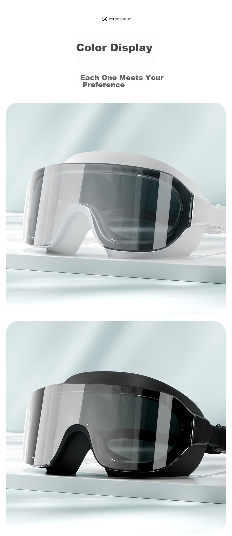 Keep Swimming Goggles for Men And Women, Waterproof Anti-Fog High-Definition Large Frame Clear Lens Swim Glasses Diving 059 White Myopia -5.00 Diopters 9