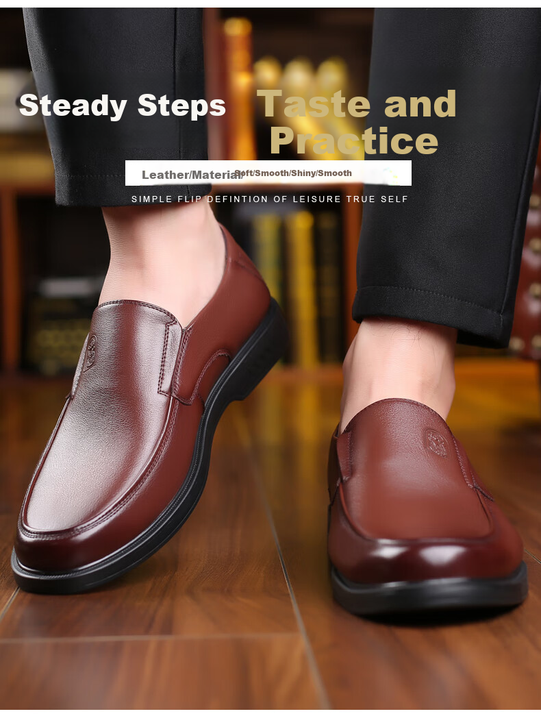LAORENTOU Men's Leather Shoes, Business Comfortable Slip-On Shoes, Soft-Soled Driving Shoes, Lightweight Dad Soft Leather Shoes, A90194, Black, Size 39 7
