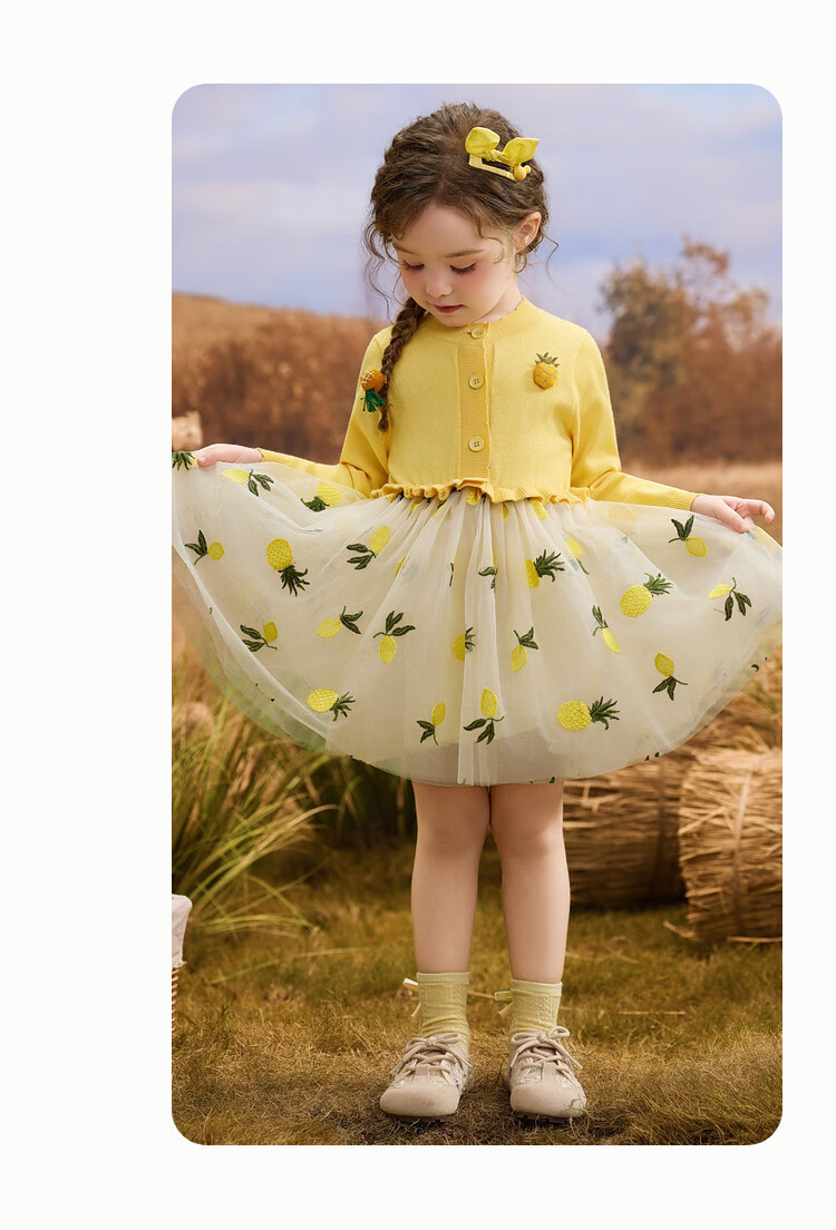 ASK JUNIOR Kids Dress Spring Toddler Patchwork Mesh Knit Dress Girls Ruffle Princess Dress Yellow 120 14