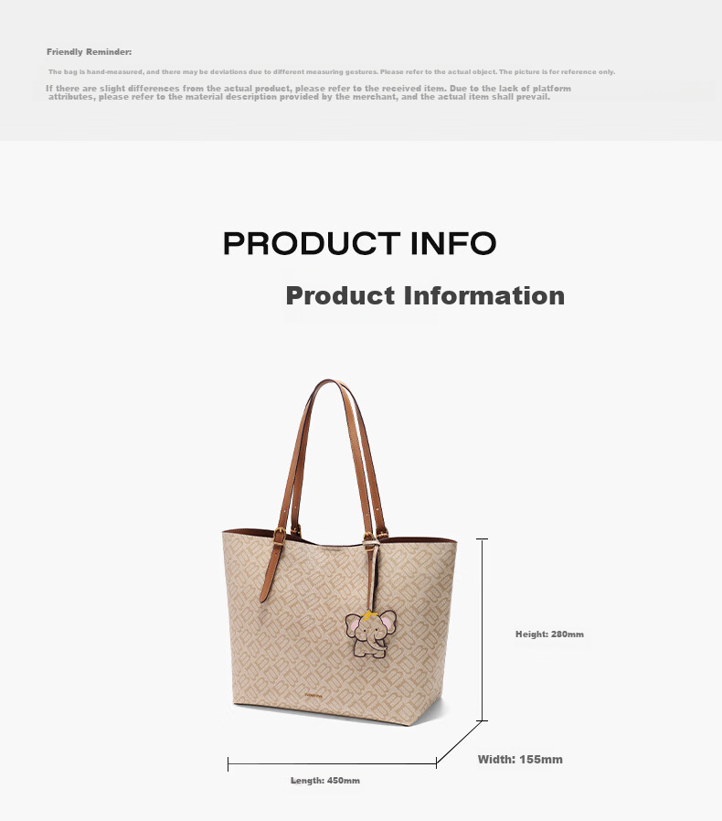 Belle Mother's Day Gift, Women's Bag, Seagull Monogram Crossbody Bag, Gift with Dumbo Charm, Tote Bag X7226AX5, Apricot Color 6