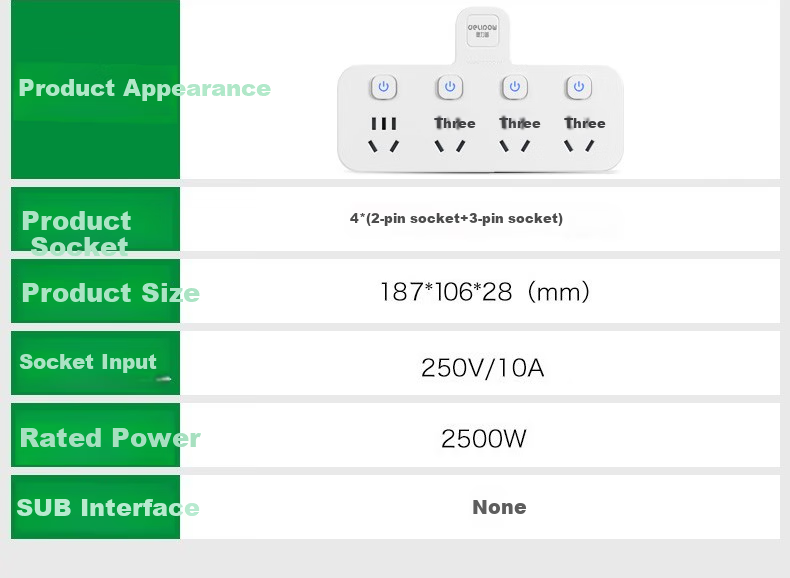 Delipow J304 One-To Converter, Independent Control Switches, National Standard Flame-Retardant, Multifunctional Socket Extension for Dormitory, Office, Home, Student, Party, Business Use 9