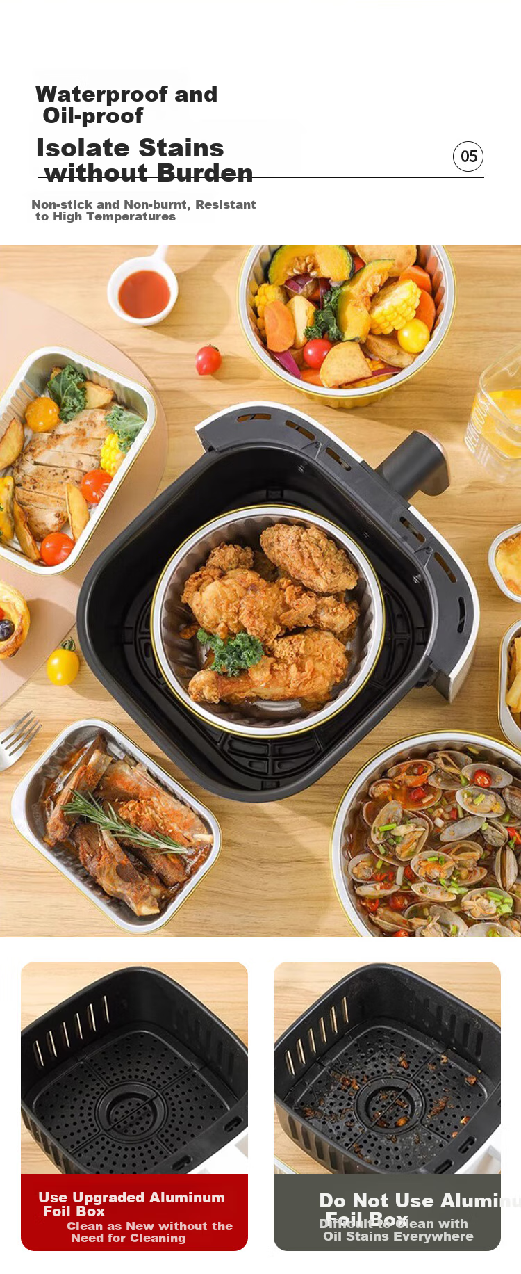 Maxcook Air Fryer Aluminum Foil Trays, Aluminum Foil Plates Bowls Baking Pans for Baking Barbecue Hot Pot Disposable with Lid 5 Pieces MCPJ6613 7