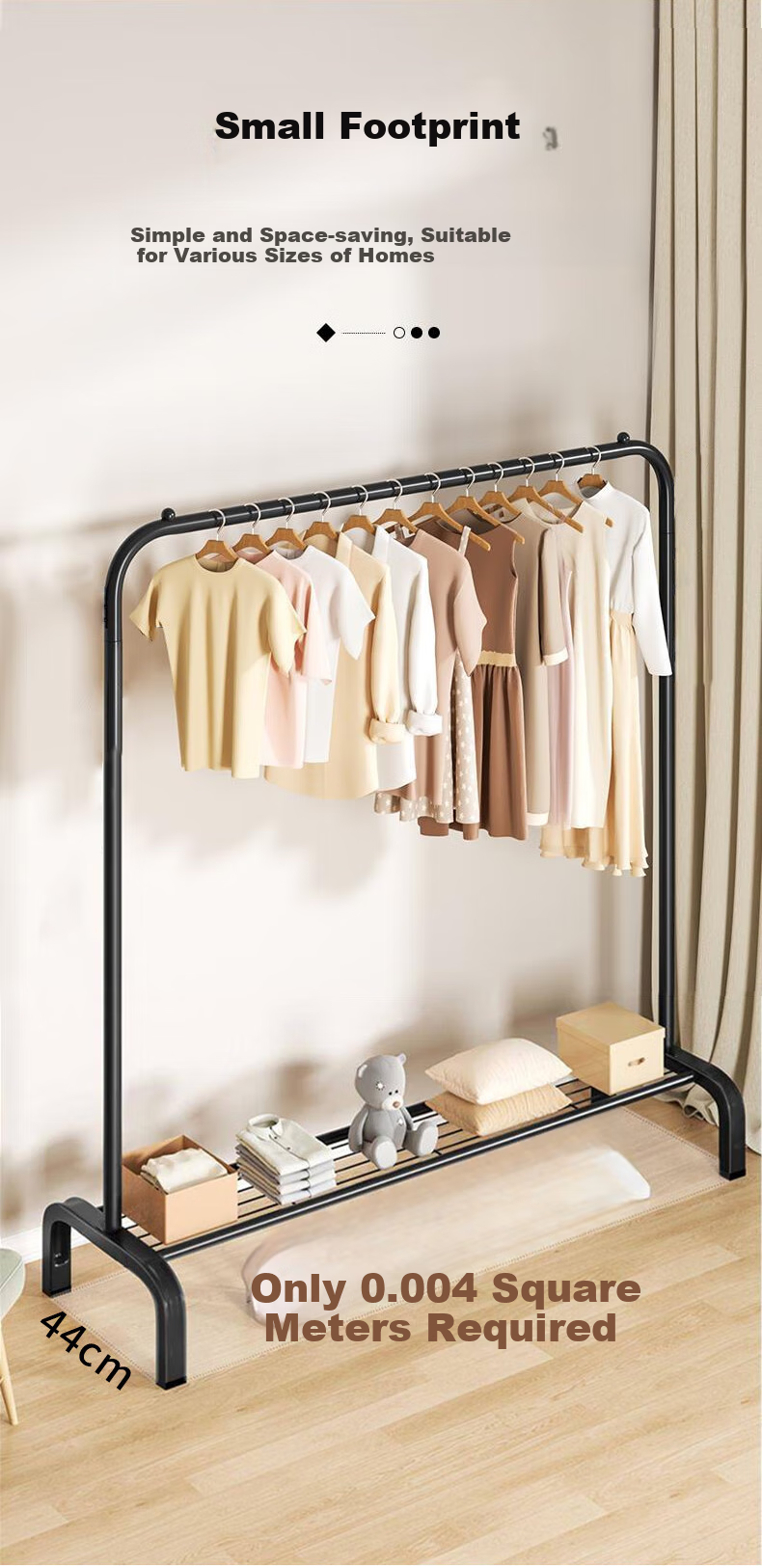 Miaomei Clothes Drying Rack, Floor-Standing Clothes Hanger, Balcony Drying Pole, Bedroom Household Dormitory Hanging Rack, Wheeled Model, 1.5 Meters, Cream White 4