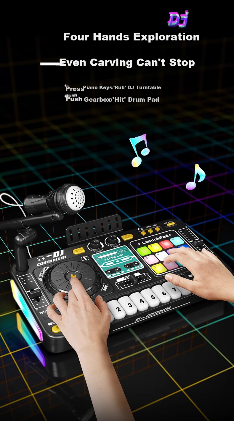 Mabaozibao Children's Turntable Toy for Girls And Boys Aged 3-6 Educational DJ Birthday Gift Electronic Keyboard Interactive Large Size 1