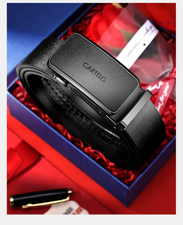 CARTELO Men's Leather Belt Vintage Automatic Buckle Business Casual Korean Style Versatile Waist Belt Gift 16