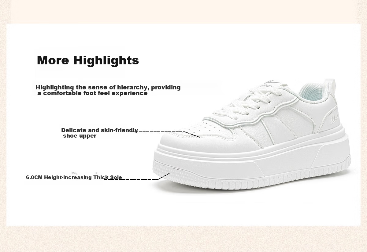 Warrior Women's Shoes, White Sneakers, Skateboard Shoes, New Spring 2026 Leather Dad Shoes, Thick-Soled Heightening Versatile Casual Sports Shoes 5