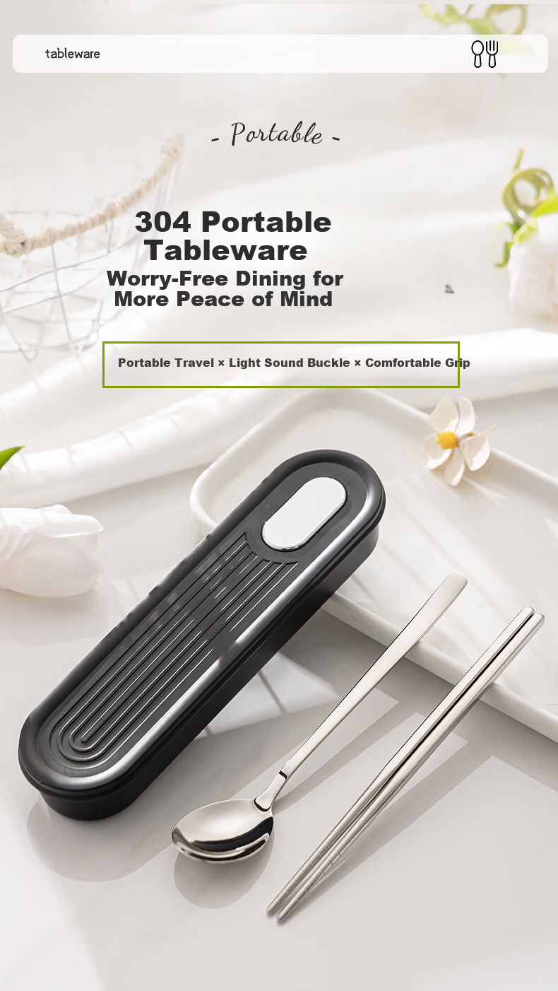 Guangyi Food-Grade 304 Stainless Steel Portable Cutlery Set with Chopsticks, Personal Use for Students And Adults, Including Chopsticks, Spoon, Fork, And Box GY7358 1