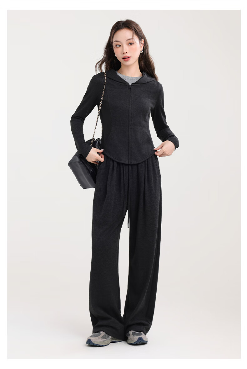 MJ STYLE Faux Cashmere Hooded Slim Cardigan with Glutinous Rice Pants Women's 2026 Spring Autumn New Slim Fit Commuting Set 7