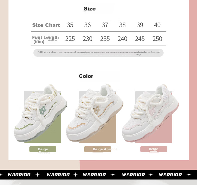 Warrior Women's Thick-Soled Sneakers, White Trendy Versatile Sports Shoes 3292Z Beige/green [Mesh Style] Size 40 4