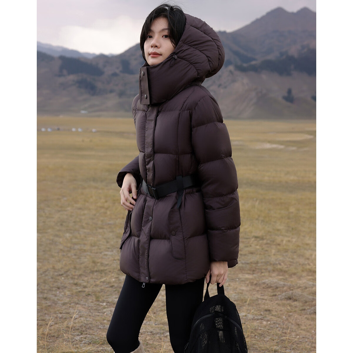 Demana [5A Antibacterial Heat Retention] Winter Hooded 90% Duck Down Belted Waist Outdoor Mid-Length Women's Down Jacket