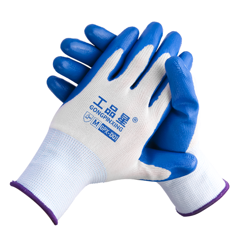 Gongpinxing Nitrile Work Gloves, Durable, Breathable, Odor-Resistant, Waterproof, Oil-Proof, for Construction And Auto Repair, Rubber Gloves, Oil-Resistant And Wear-Resistant [12 Pairs] Blue And White Nitrile [Beijing Warehouse]