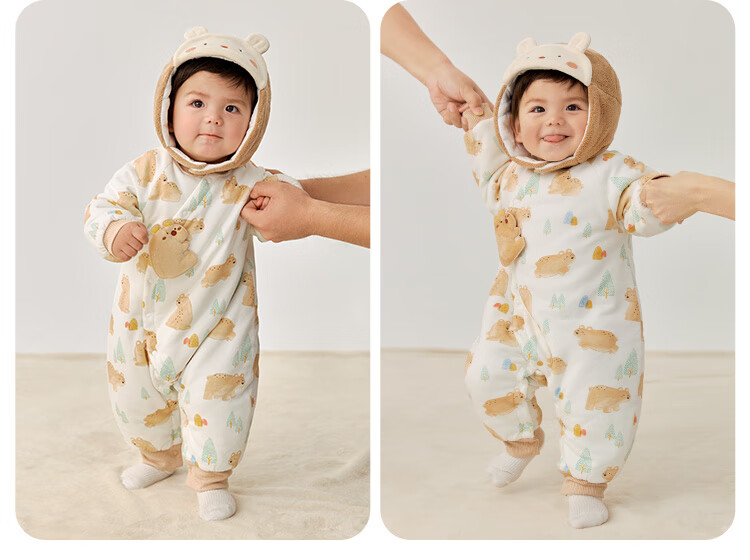 Wismorni Baby Thermal Cotton Romper Winter Thickened Warm Infant Jumpsuit Pajamas 13