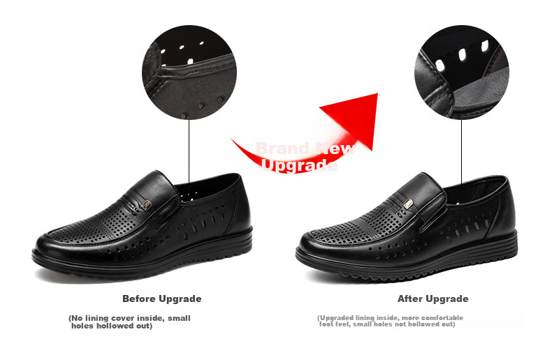 LAORENTOU Men's Summer Business Formal Slip-On First Layer Breathable Driving Shoes LJD587 Black Hollowed Out Size 40 4
