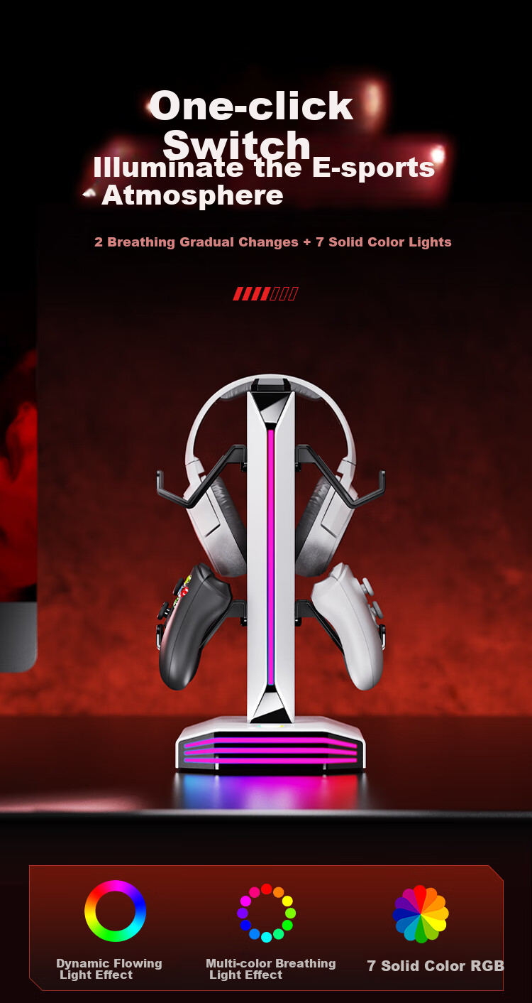 NVV Earphone Handle Stand Two-In RGB Lighting USB Expansion Compatible with PS5/XBOX/Switch Game Controller Storage Stand ROG Headphone Hanger MZ-8006 3