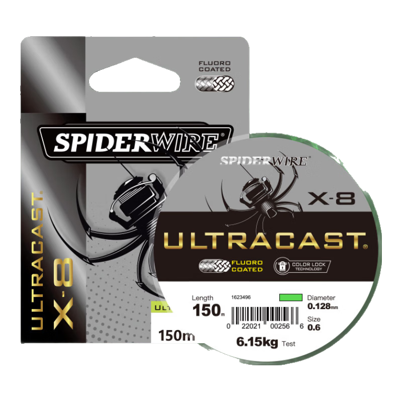 SPIDER WIRE Super PE Fishing Line, 8-Strand Long-Casting Mainline, Power Braid Fishing Line, Size 0.8, 150 Meters, Green And White Color
